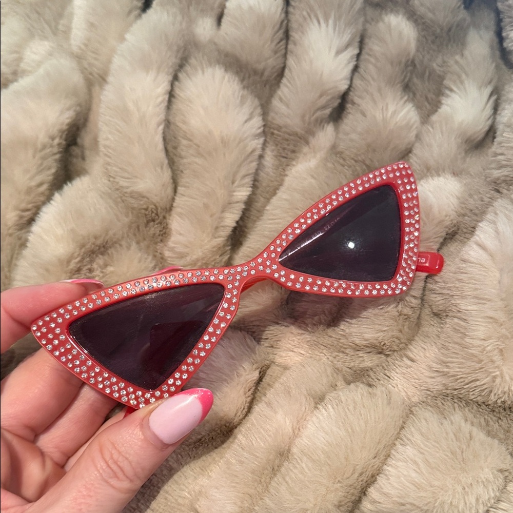 Red Crystal-Embellished Cat Eye Sunglasses